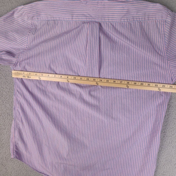 Tommy Hilfiger‎ Shirt Men's XL Pink Blue Short Sleeve Button Up Striped Trim Fit - Picture 11 of 14
